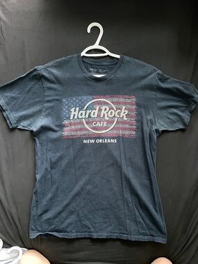 Hard Rock Cafe Navy Tee with Vintage Flag Graphic